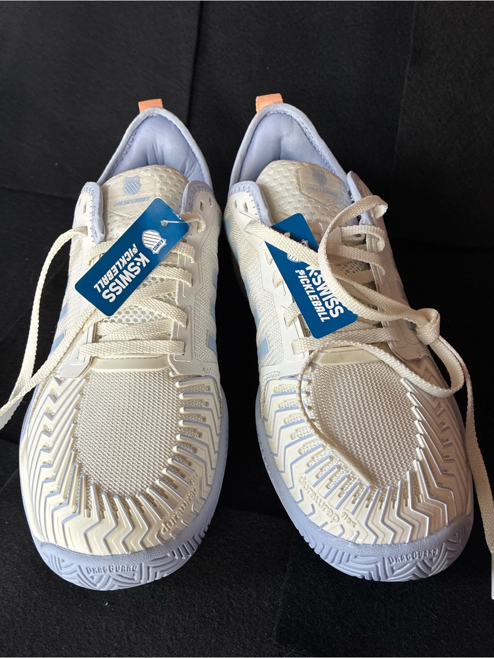 K-Swiss White Sneakers with Light Blue and Peach Accents